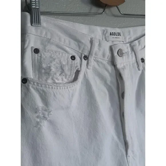 AGOLDE white distressed '90s Ripped mid rise relaxed straight leg denim jeans - Picture 8 of 12